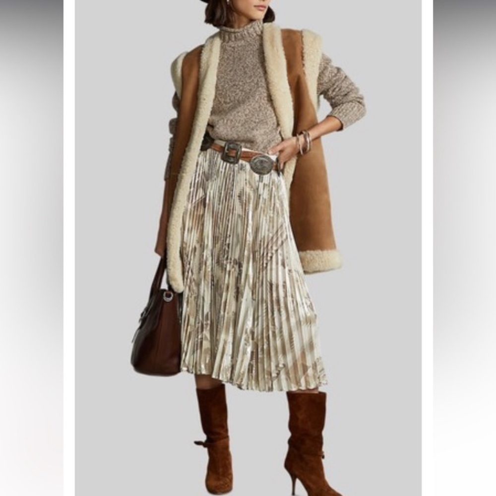 Polo Ralph Lauren Metallic Shimmer Southwestern Aztec Pleating Skirt NWT…​​​​​​